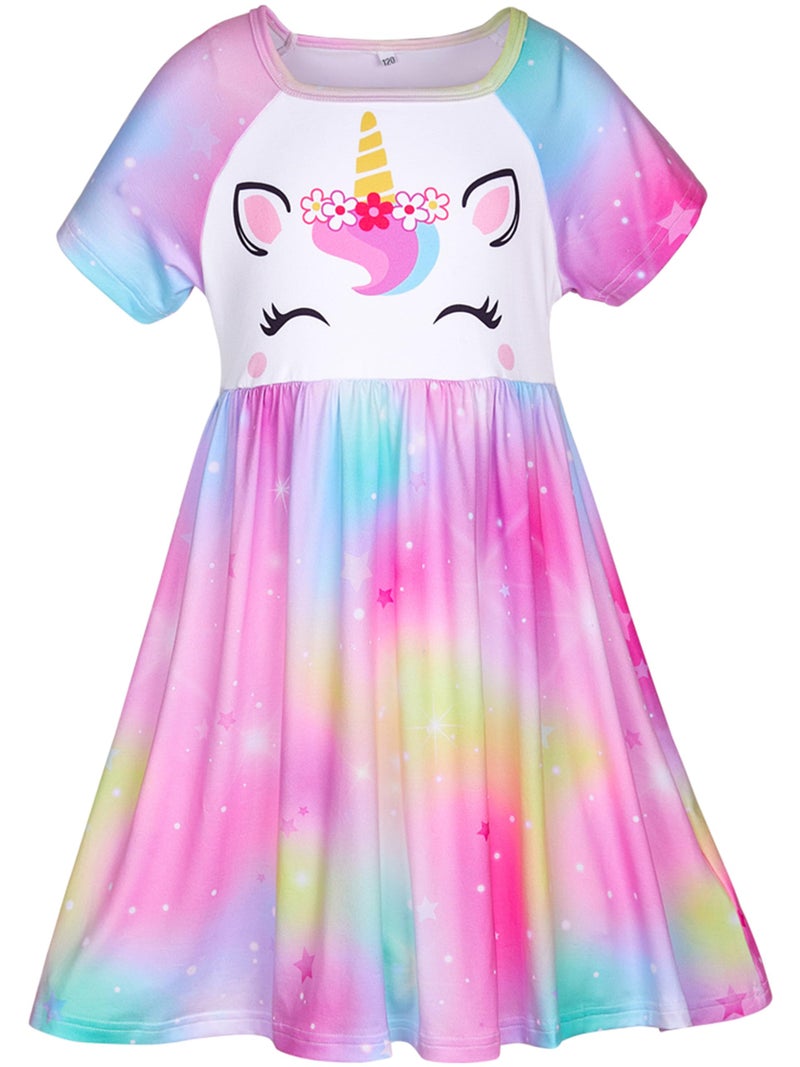 ICOSY Girls Nightgowns Unicorn Dress Pajamas for Kids Toddler Princess Nightgown Dress Unicorn Clothes for Girls - Image 1